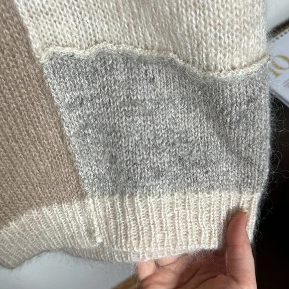 New Orvis Vintage Mohair Patchwork Neutrals Oversized Sweater Size M